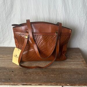 Patricia Nash Woven Leather Shoulder Bag in Warm Brown